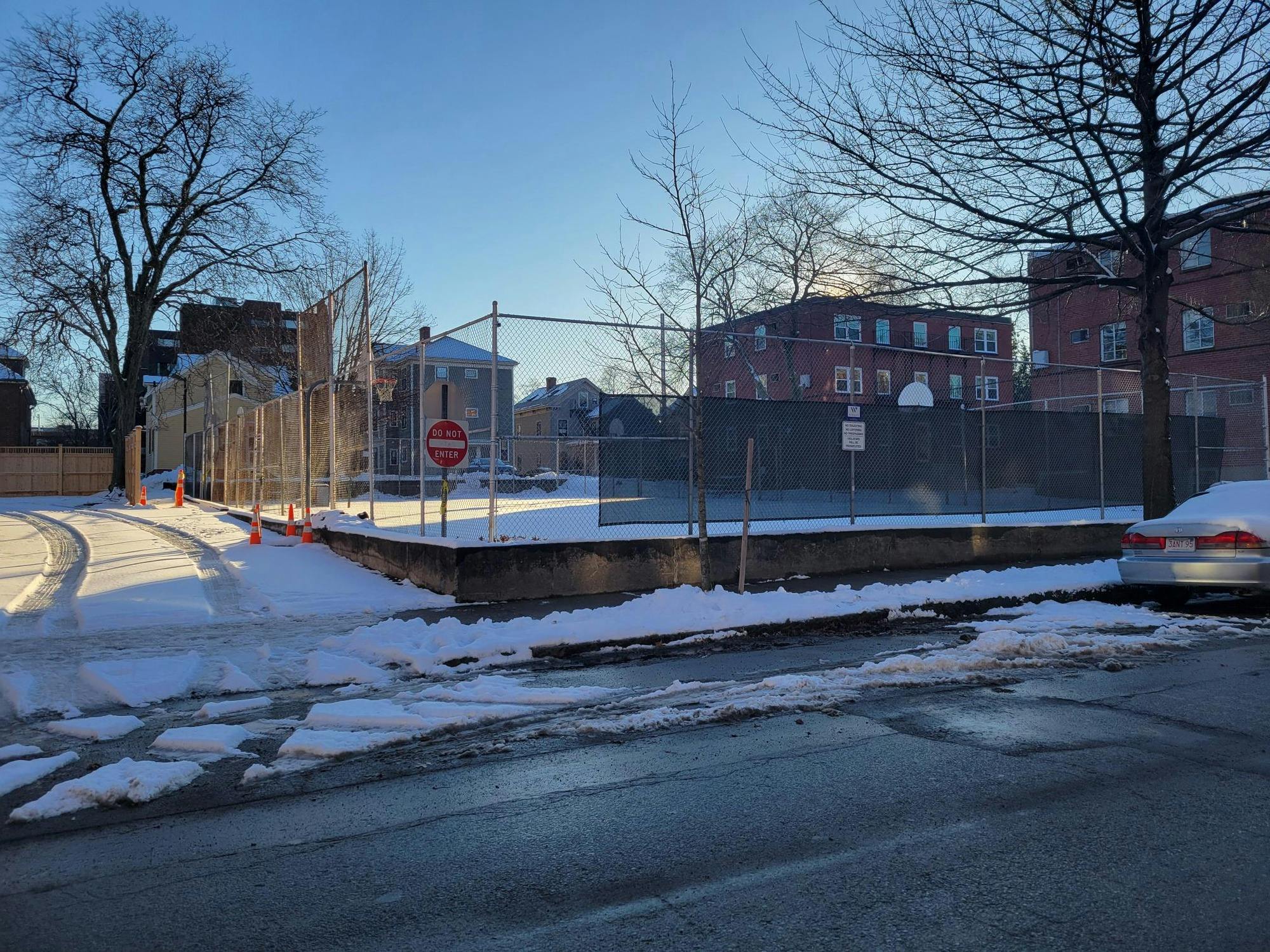 30 Wendell Street Site with snow on tennis court